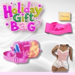 Gift Set 3 Piece - Gift For Pink Lovers - Bag - Sleepwear Set - Sandals All NWT